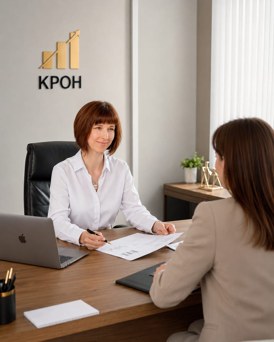 Специалист КРОН разбирает документы с клиентом